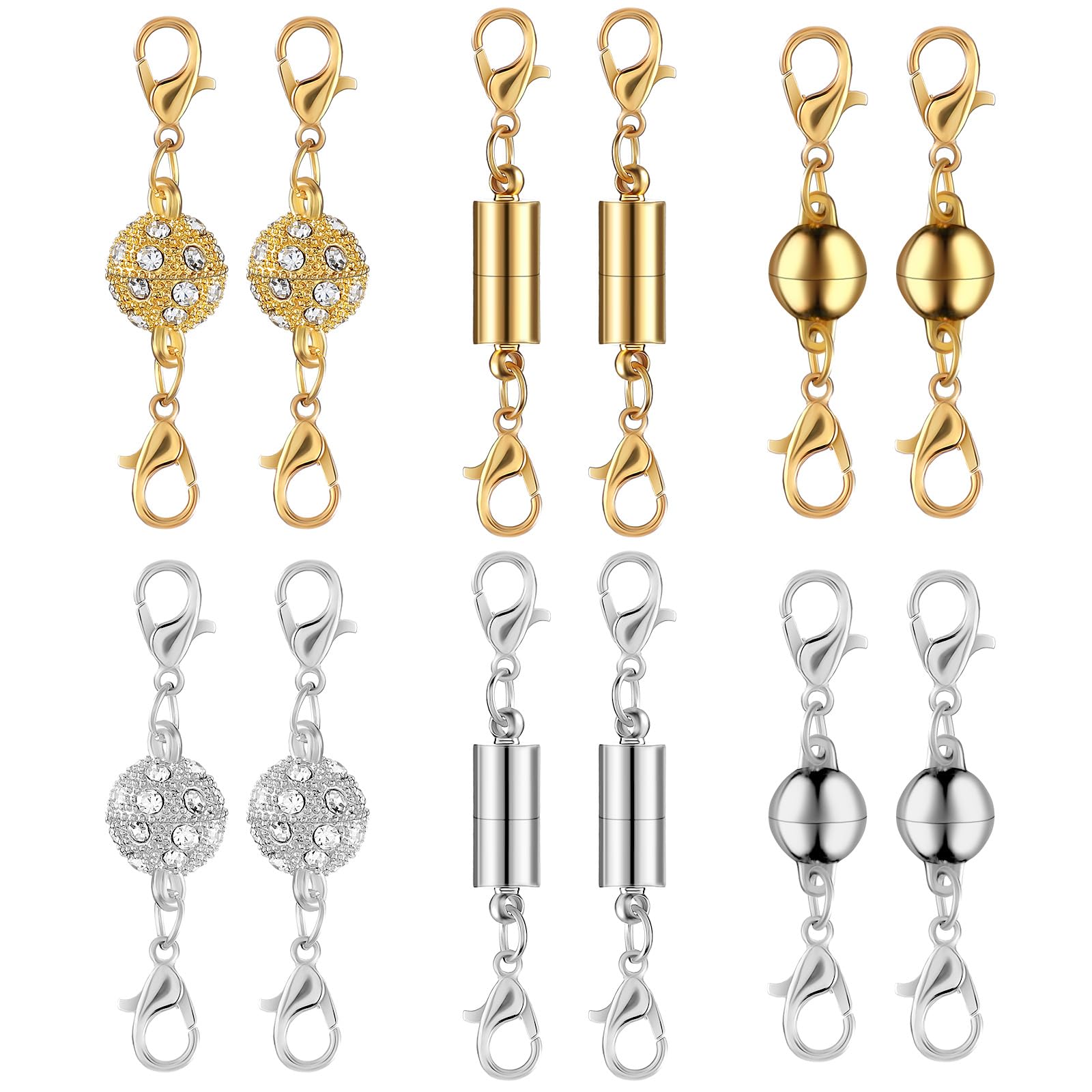 Mabor 12Pcs Magnetic Necklace Clasps Magnetic Necklace Fasteners Jewellery Bracelet Lobster Clasps and Closures Bling Magnet Jewelry Connector for Necklaces Jewelry Accessories