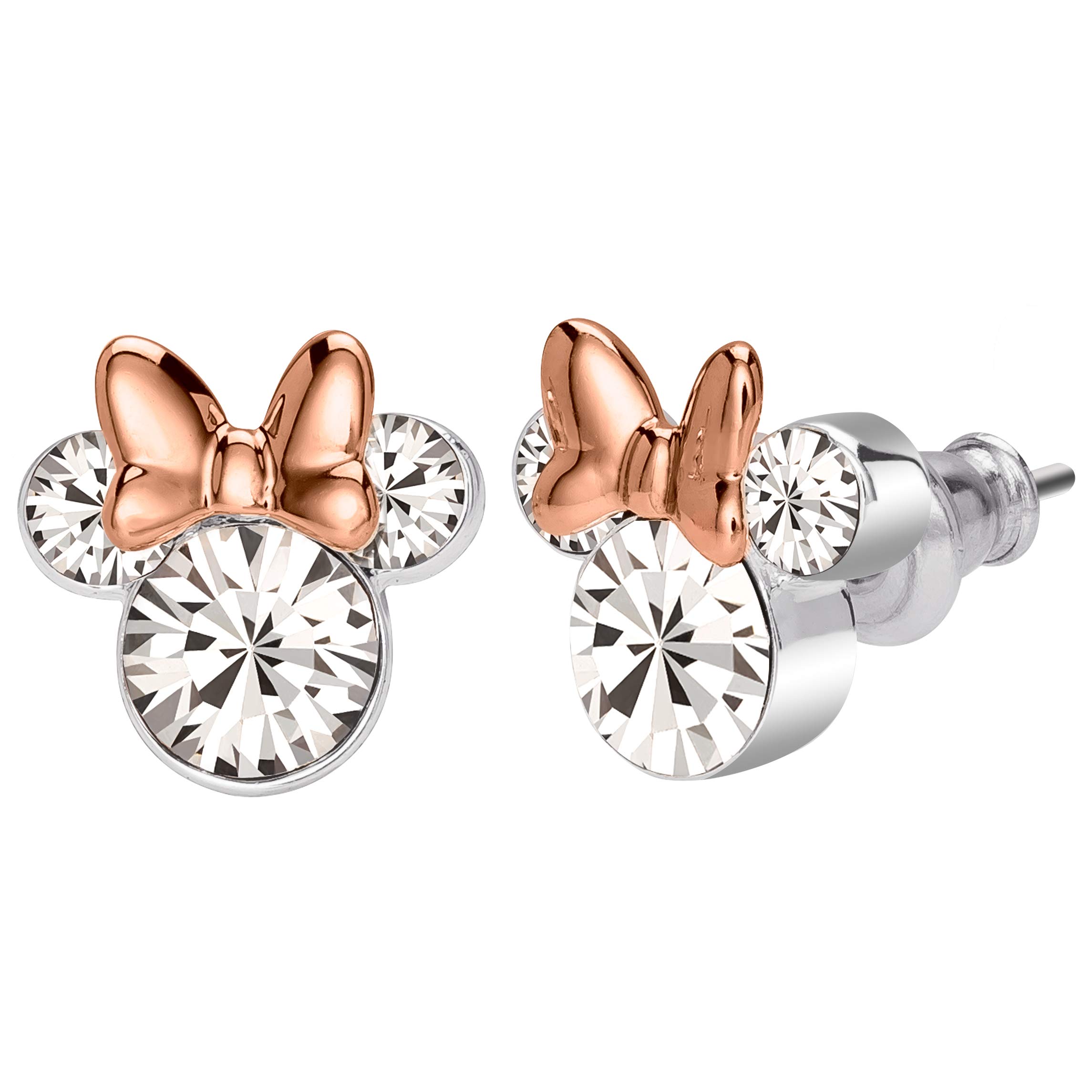 Disney Womens Crystal Minnie Mouse Necklace and Stud Earrings- Silver Plated Minnie Mouse Earrings and Matching Necklace Jewelry