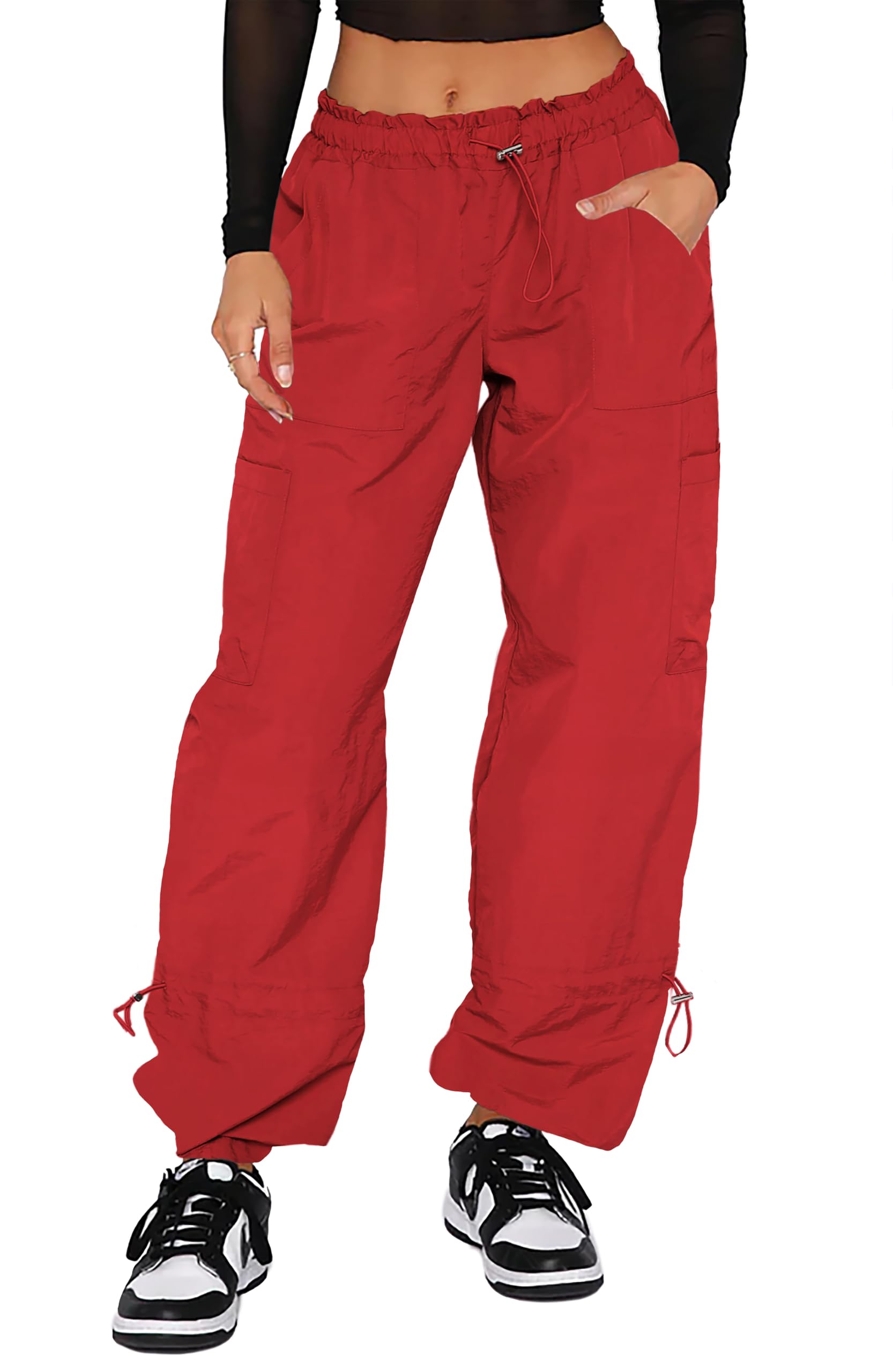 Photo 1 of DISCIPBUSH Cargo Pants Women, Parachute Pants for Women, Rave Y2K Festival Outfits Red L