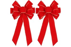 HONGSOME 2 Pack Red Christmas Bows Outdoor Decorations,12”x20” Large Christmas Tree Topper Bow, Velvet Wreath Bow with Glitter Gold Edge for Xmas Home Front Door Decor