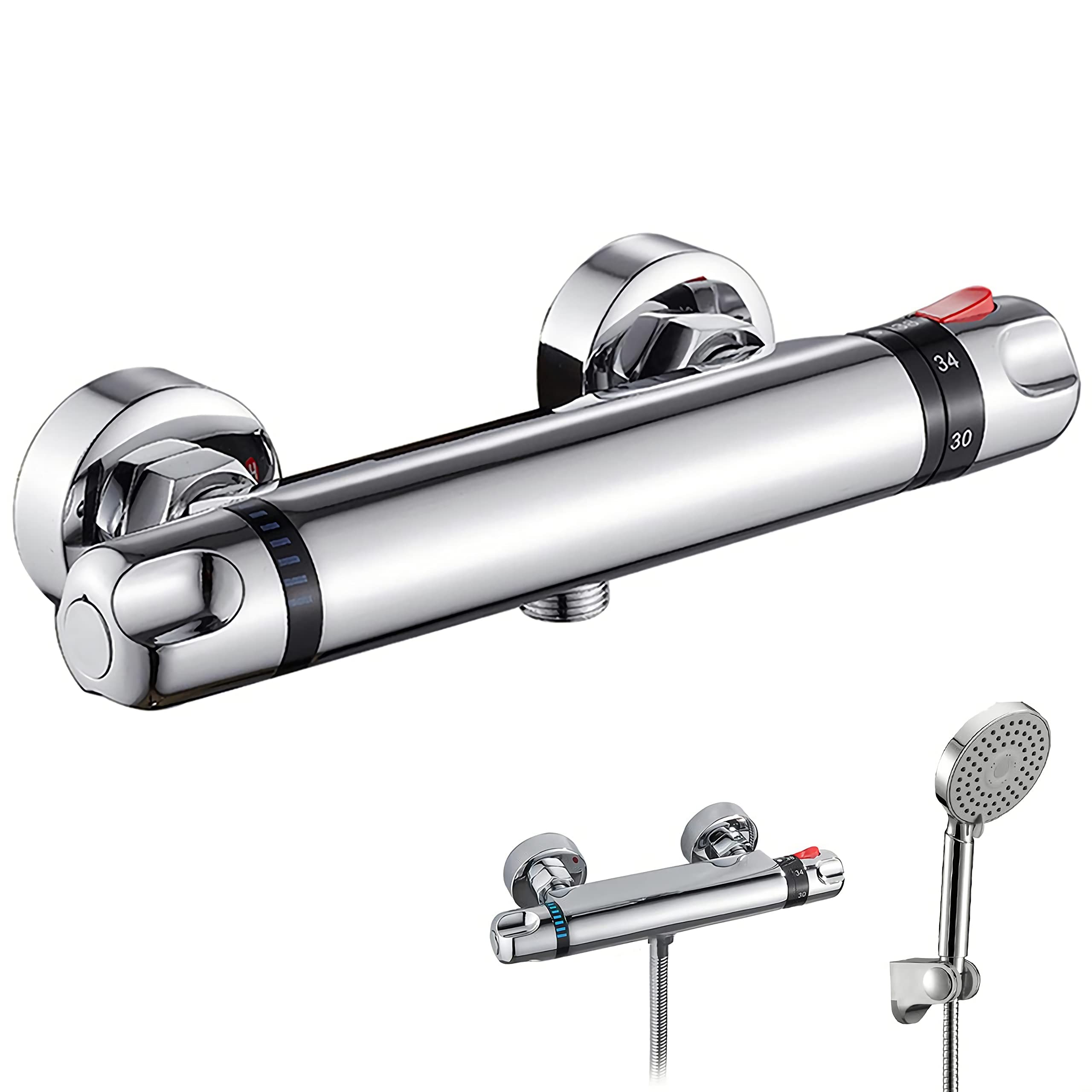 Thermostatic Shower Mixer Bar Wall Mounted 38°C Thermostatic Shower Mixer Tap Valve Anti Scald Tap Bathroom Accessory Constant Temperature Solid Brass