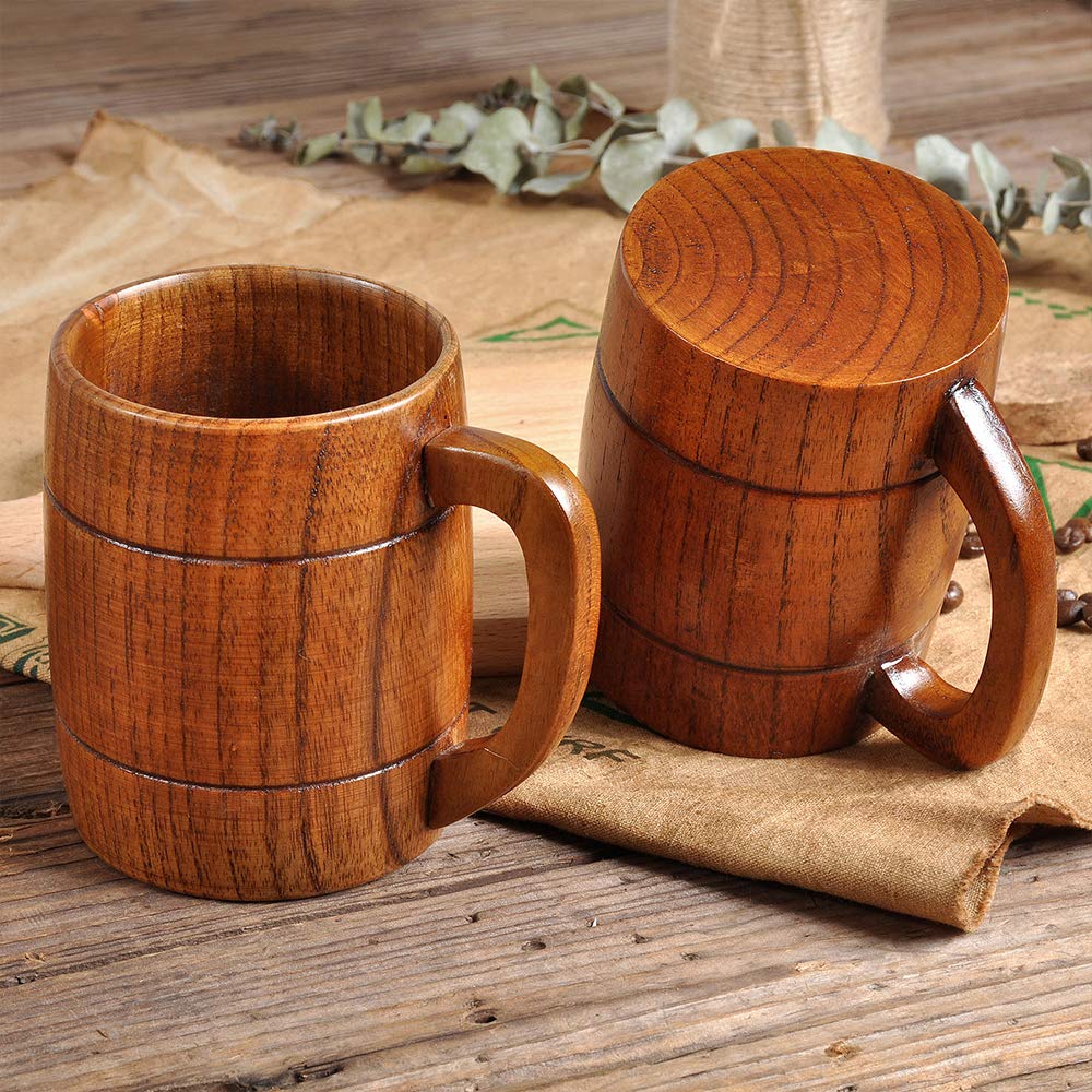 Wooden Beer Mugs with Handle Craft Beer Glasses Wine/Milk/ Coffee/Tea