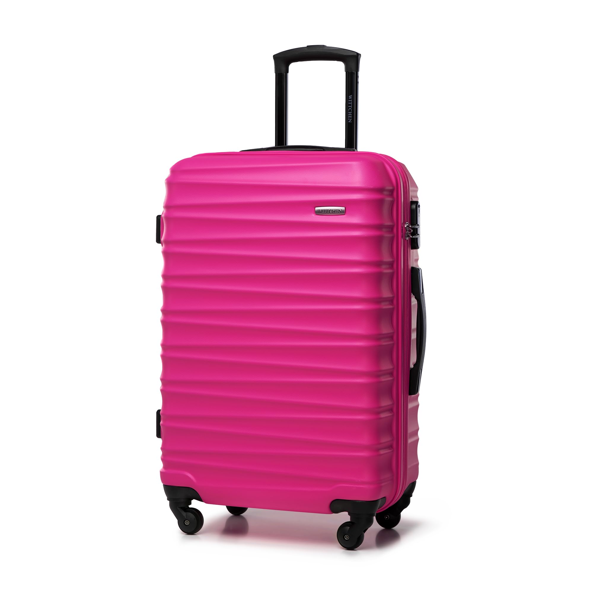 WITTCHEN Travel Suitcase Carry-On Cabin Luggage Hardshell Made of ABS with 4 Spinner Wheels Combination Lock Telescopic Handle Groove Line Size Medium Suitcase Pink