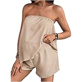 MakeMeChic Women's Maternity 2 Piece Set Strapless Asymmetrical Tube Top and Shorts Pregnancy Clothes