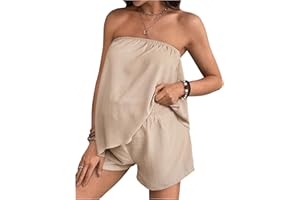 SweatyRocks Women's Maternity 2 Piece Outfits Asymmetrical Strapless Top and Short Sets
