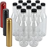 Pellah PET Plastic Bottles and caps,12 Oz 375 ml, 12 Sets, With Screw Closures Lids And Heat Shrink Seals, For Hot Sauce Wine Alcohol Juice (Gold Shrinks)