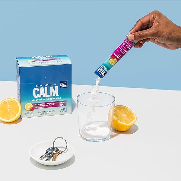 NATURAL VITALITY CALM, MAGNESIUM CITRATE SUPPLEMENT, ANTI-STRESS DRINK MIX POWDER – GLUTEN FREE, VEGAN, & NON-GMO, RASPBERRY LEMON, 0.12 OZ, 30 PACKETS