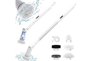 Vicmayun Electric Spin Scrubber, Portable Electric Cleaning Brush, Power Shower Scrubber with 5 Heads, 3 Adjustable Angle, 360 Power Cleaning Brush with Extension Arm for Tub, Tile, Floor, Bathroom