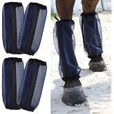 Wizbrio All-Purpose Fine Mesh Horse Fly Boots Breathable Anti-Fly Leggings | With Sturdy Support Strips Reduce Annoying Stomping &amp; 360&deg;Leg Protection Durable Easy-Clean Material 4-Pack