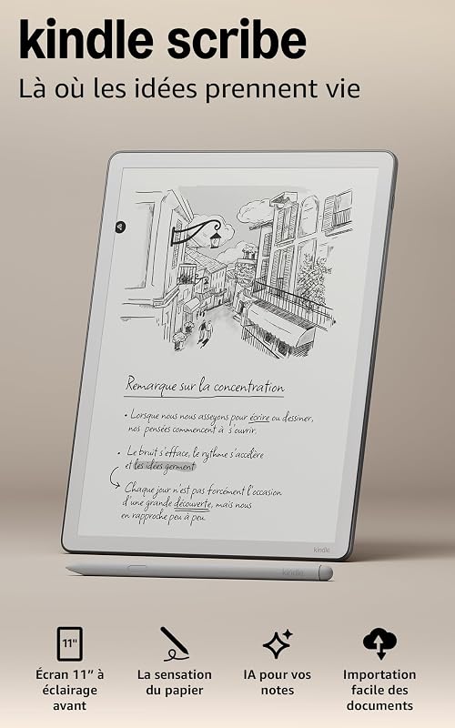 Kindle Scribe 32 Go (nouvelle génération) : écran 11" effet papier avec éclairage avant ; plus fin, léger et rapide ; écrivez dans le carnet de notes intégré, les documents et les livres