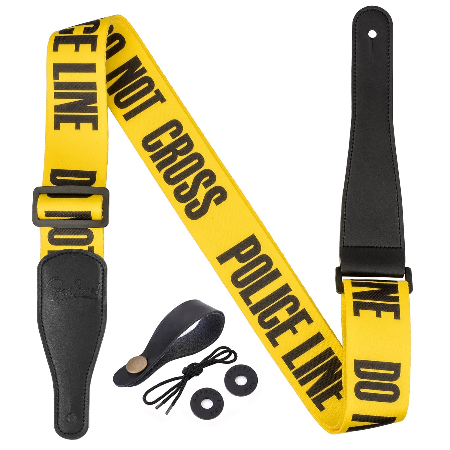BestSounds Guitar Strap, Yellow Police Line Adjustable Polyester Guitar Strap for Bass, Electric & Acoustic Guitars