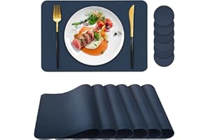 BACGNYER Placemats Set of 6, Placemat with Coasters Heat Stain Scratch Resistant Non-Slip Waterproof Oil-Proof Washable Wipeable Outdoor Indoor for Dining Patio Table Kitchen Decor and Kids，（Dark Blue 6）