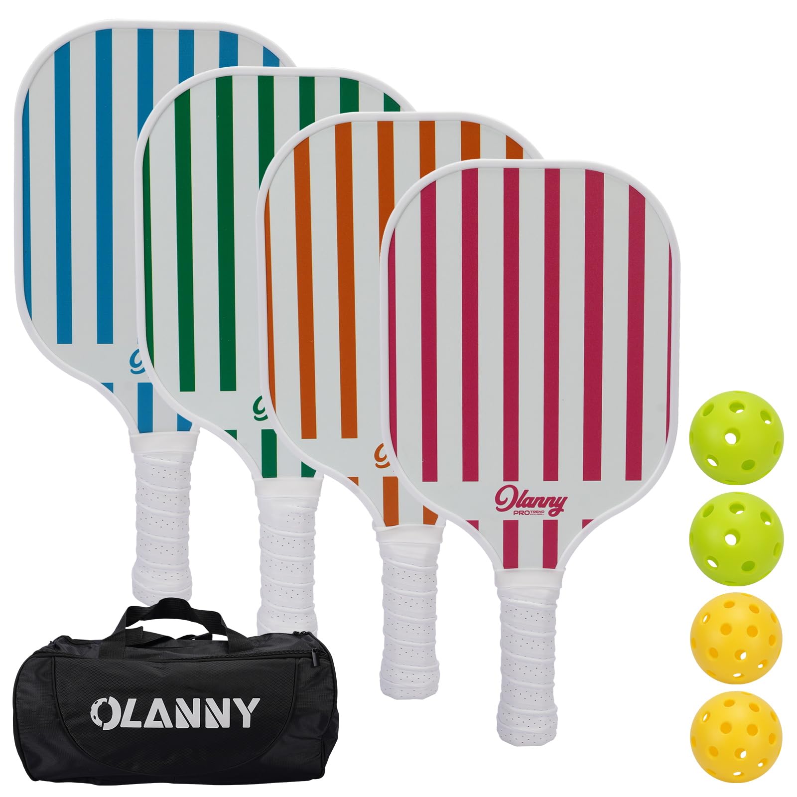 OLANNY Graphite Pickleball Paddles 4 Pack - Premium Rackets Fiber Face & Polymer Honeycomb Core Pickleball Set Includes 4 Pickleball Paddles + Pickleball Balls+1 Bag Image