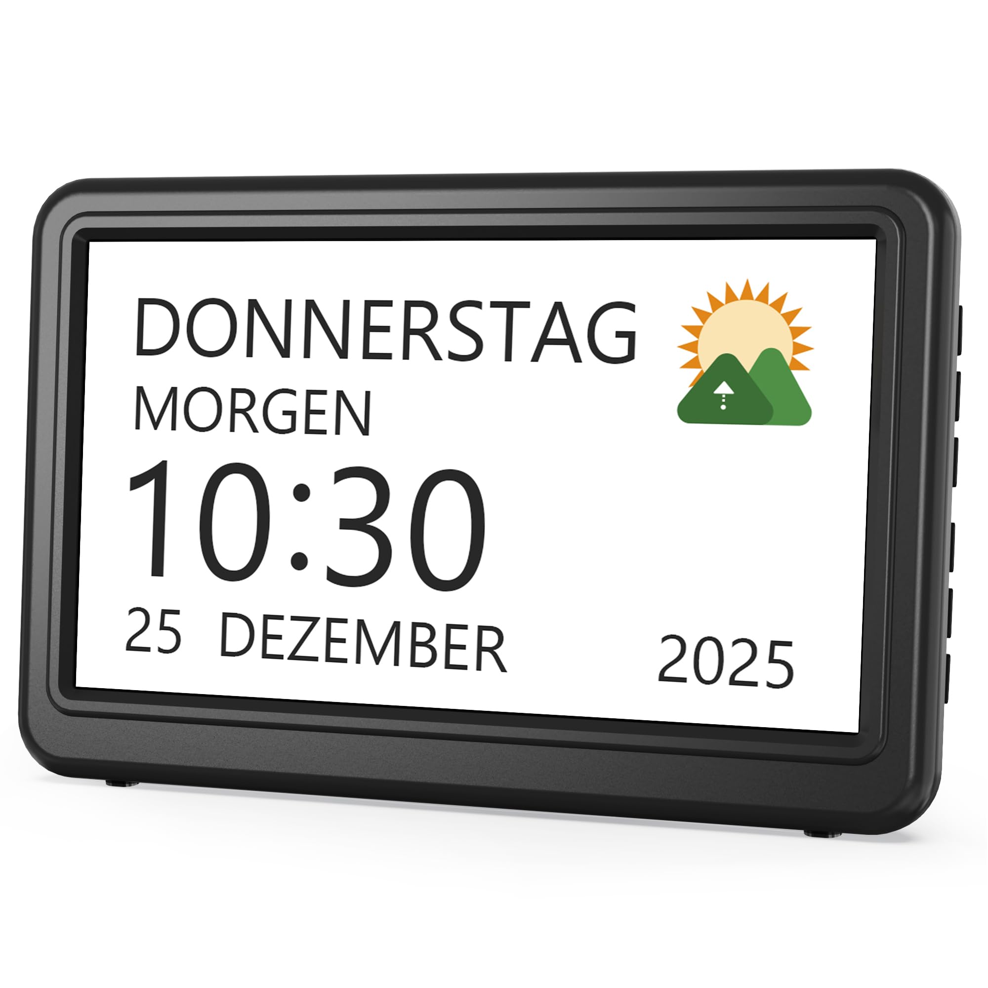 Roxicosly Digitaler Kalender, Elektronischer Tag Datum Wecker, Digital Uhr mit 20 Benutzerdefinierte Erinnerungen, 20 Wecker, 12 Themen, 10 Stufen Dimmer, 7 Zoll, Demenz Uhr für Senioren (Netzbetrieb)