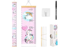 Smlper Growth Chart for Kids,Child Height Chart Ruler for Wall,Wood Frame Fabric Canvas Height Measurement Ruler for Kids Nursery Room,Removable Wall Decor 79"x7.9"