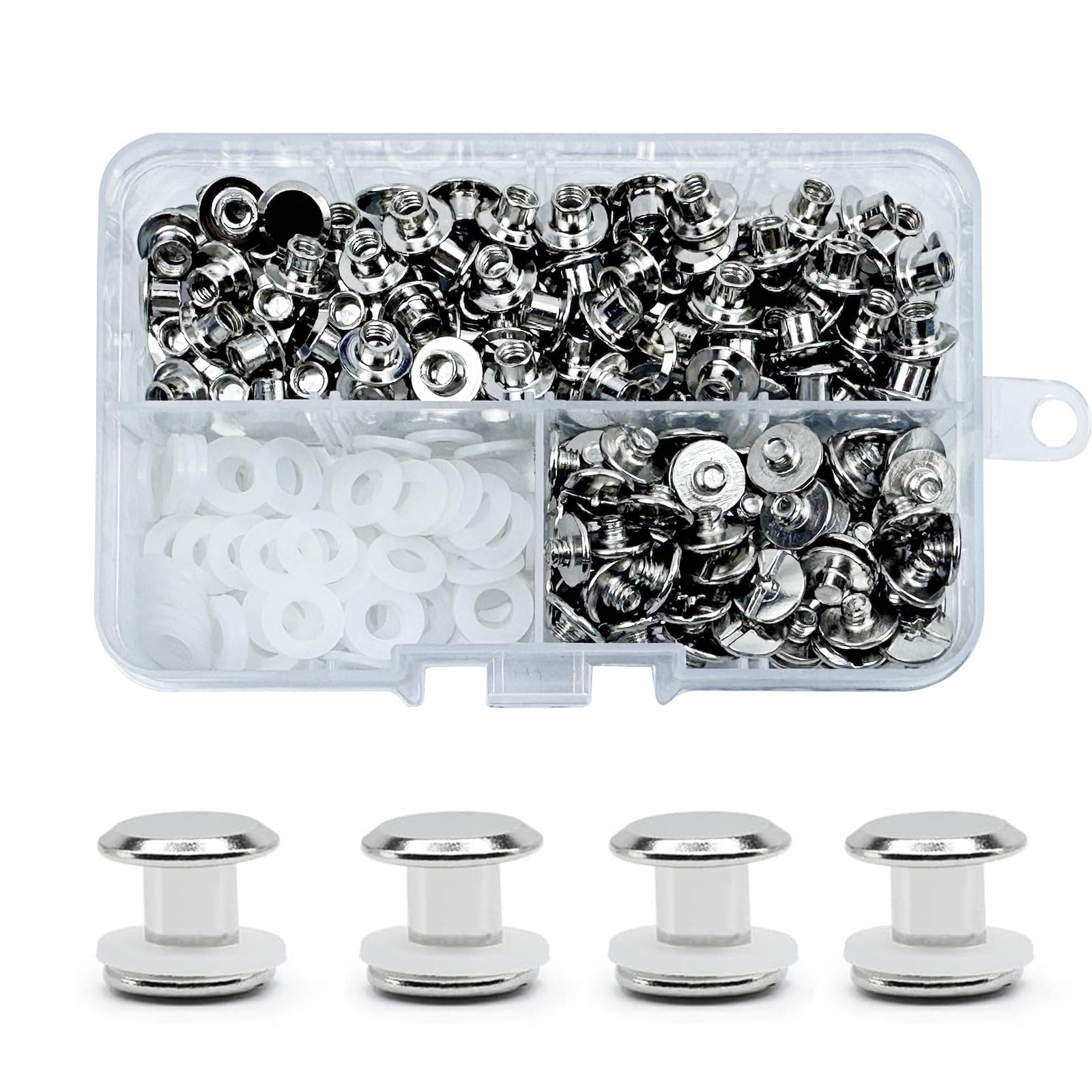 CANGCANG 100 Sets M5×6mm Chicago Screws Posts – Premium Metal Cross-Head Binding Screws/Rivets for Leather Craft, Bookbinding, Scrapbook, Bags, Belts, Collars, Luggage Repair (Silver)