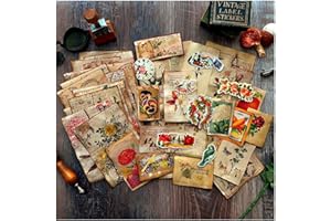 CraftBloom 45Pcs Coffee Dyed Botanical Scrapbook Paper, Vintage Bird Floral Cardstock Ephemera for Junk Journal Supplies, Cot