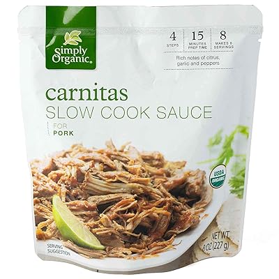 Simply Organic Carnitas Slow Cook Sauce for Pork, Certified Organic | 8 oz | Pack of 6