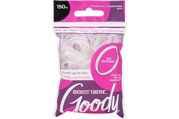 Goody Ouchless Forever Polyband Hair Ties, 150 Ct, Clear, Elastic Bands, Easy Glide, Ultra-Strong Hold Styling Accessories fo