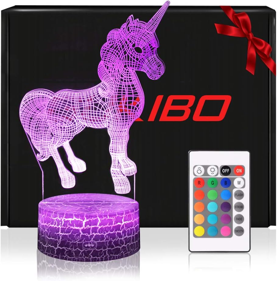 Night Light for Kids New Version 3D Unicorn Toy Lamp, Remote Control, Dimmable, Battery or USB Powered, 7 Colors Change Christmas Gift for Boys Girls Baby