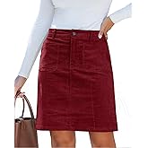luvamia Corduroy Skirts for Women High Waisted Trendy Fall Elastic Waist Casual Stretchy Short Skirts with Patch Pockets