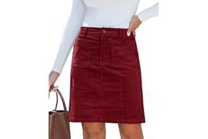 luvamia Corduroy Skirts for Women High Waisted Trendy Fall Elastic Waist Casual Stretchy Short Skirts with Patch Pockets