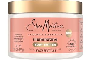 SheaMoisture Illuminating Body Butter with Coconut & Hibiscus, Niacinamide and Pro-Ceramides, Renewing Skin’s Natural Glow, 48H Moisturizing 11.5 oz