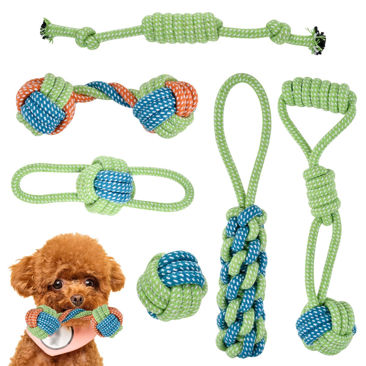OTYMIOW 6PCS Puppy Rope Toys Dog Toys, Puppy Dog Chew Toys Teething Training, Small Dog Rope Toys Indestructible Dog Tug Rope Interactive Dog Rope Toys, Natural Cotton Rope for Small Medium Dogs