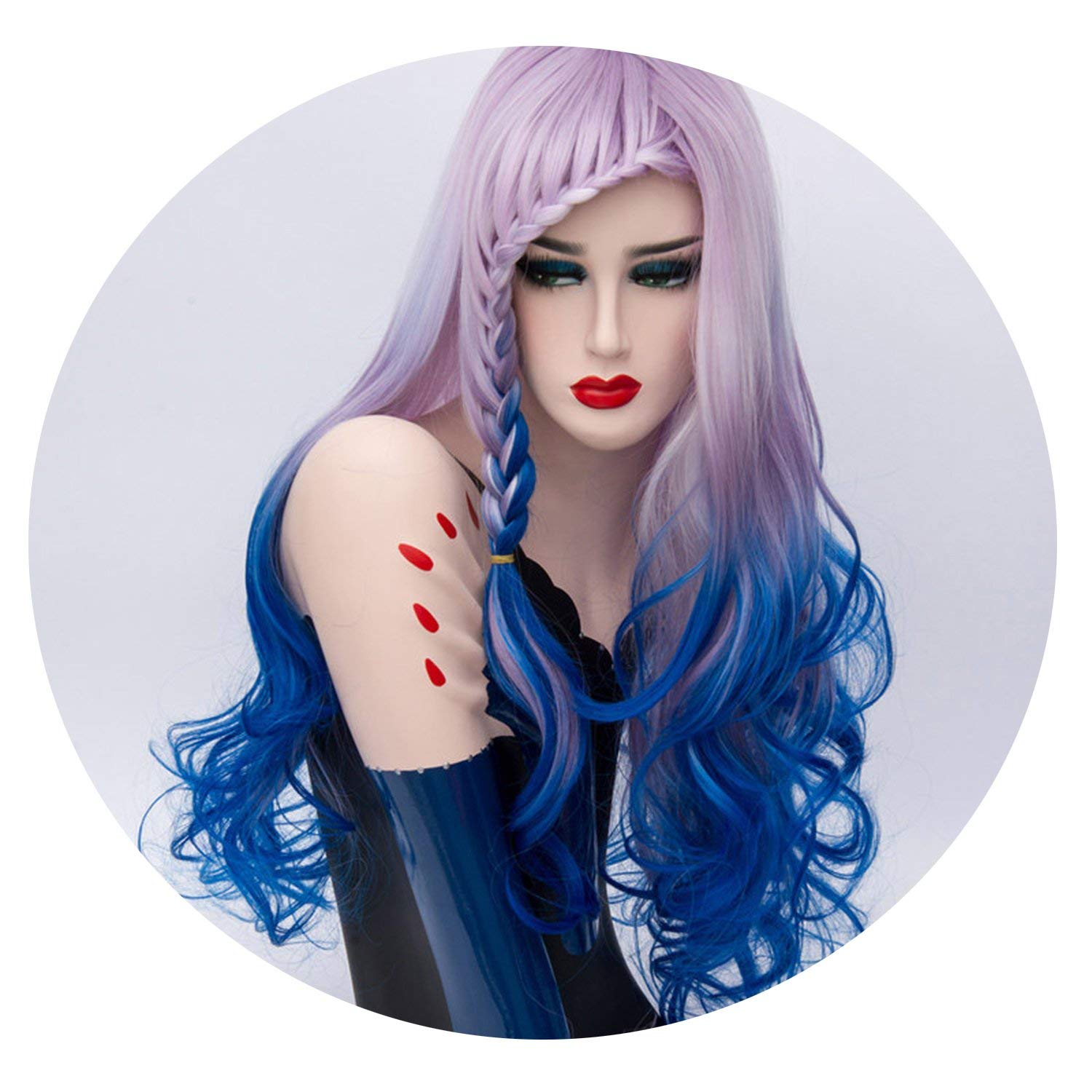 Long BraidsWigs for Women Rainbow Ombre Braiding Synthetic Wavy Wig Natural Purple Blue Pink Hair,Muli Color,24inches