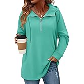 onlypuff Women Hoodie Pullover Trendy Quarter Zipper Lapel Sweatshirts Drawstring Cute Hooded Tunic Tops with Side Pockets
