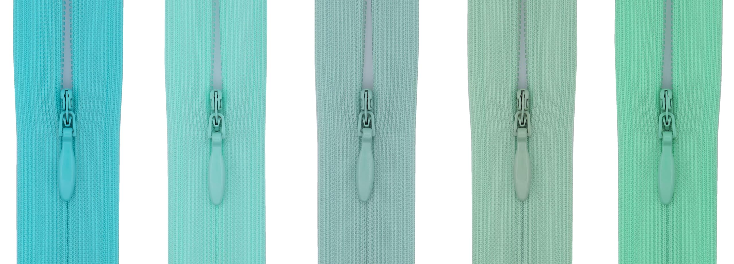 #3 Flexi Invisible Close-End Zip, Pack of 5 (Pastel Aqua & Mint Green, 22 inch)