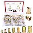 Hilitchi 165pcs Mixed Zinc Plated Carbon Steel Rivet Nut Threaded Rivnut Insert Nutsert M3 / 4/5 / 6/8 / 10/12