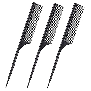 3 Packs Rat Tail Combs Carbon Styling Comb, Fiber Anti Static Heat Resistant Hairdressing Comb, Barber Styling Combs for Women(Black)