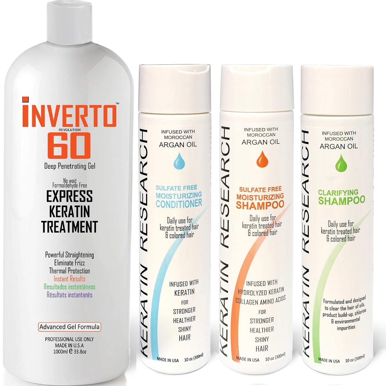 INVERTO 60 Advanced Gel Complex Brazilian Keratin Hair Blowout Treatment Formaldehyde Free Straightening Smoothing and Repairing Damaged Hair Keratin Research (XL SET-1000ml)