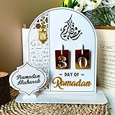 Ramadan Advent Calendar 2026, Eid Mubarak Countdown Calendars Tracker Date for Arabic Muslim Islamic Holiday Table Home Decorations Gift Count Down Calendar (Acrylic White)