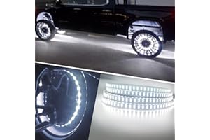 NBWDY 17in Double Row White Wheel Ring Lights Waterproof Pure White LED Wheel Well Rim Tire Lights with APP Wireless RF Remote Control for Truck Car SUV Pickup (624leds)