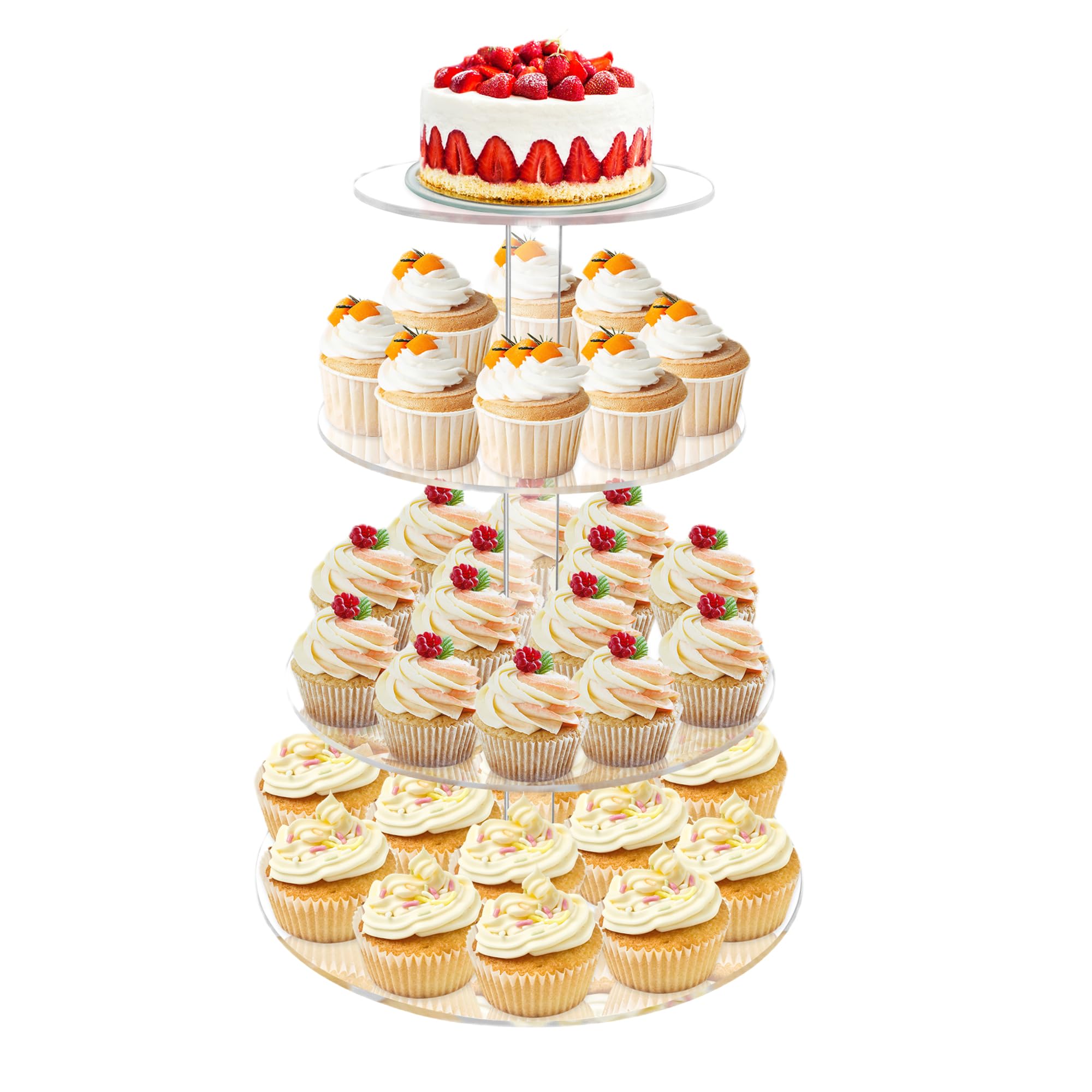 Photo 1 of LoveDisplay Cupcake Stand, 4 Tier Cupcake Stand for 50 Cupcakes, Round Tiered Cupcake Tower, Clear Acrylic Cupcake Holder, Dessert Stands for Party, Wedding, Birthday, Baby Shower, Halloween