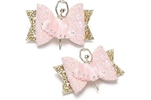 Ballet Hair Clips for Girls, 2 Pack Sparkly Ballerina Bow Hair Clips with Rhinestones, Dance Recital Hair Accessories, 3.14" 