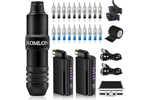 Romlon Tattoo Kit - Tattoo Machine Kit Rotary Tattoo Machine 2Pcs Power Supply 20Pcs Cartridges Needles Tattoo Machine Tape for Beginner and Tattoo Artists