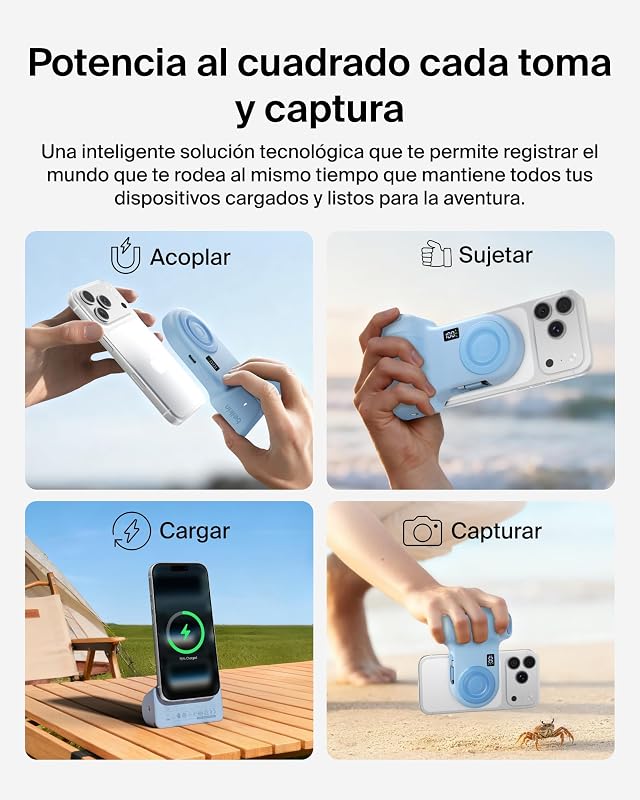 Stage PowerGrip Agarre Magnético de Cámara con Batería 9300 mAh Azul
