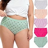 WhilyeePam Women's Plus Size Cotton Underwear XL-5XL Ladies Panties Briefs 5 Pack Heart Print Undies for Women