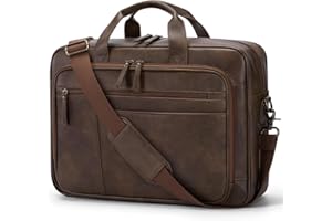 RAINSMORE Messenger Bag for Men 16 Inch Laptop Bag Vintage Leather Laptop Bag Waterproof Computer Briefcase Retro Satchel Bag