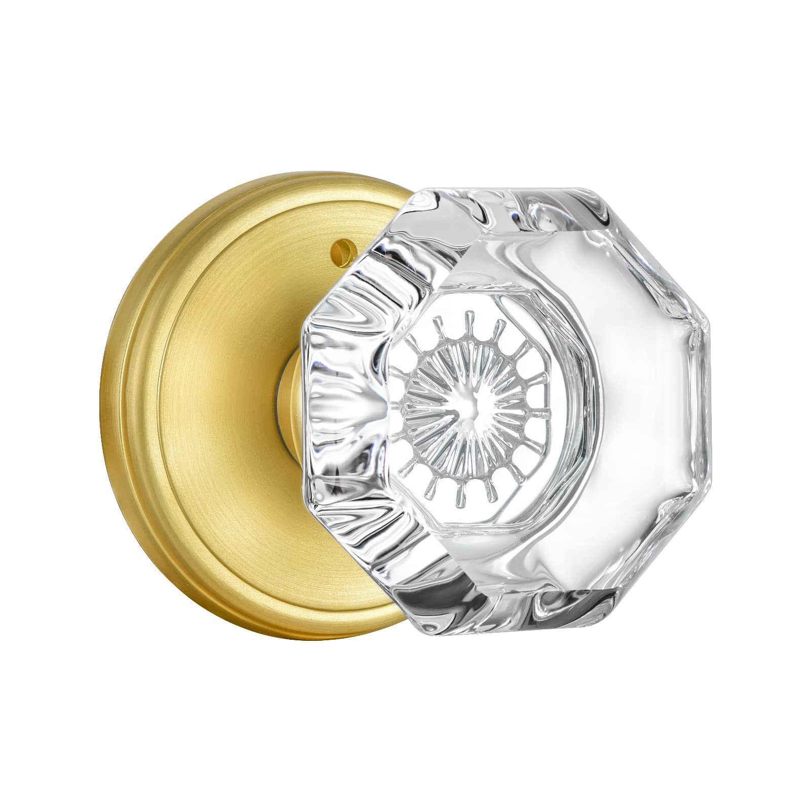 Photo 1 of CLCTK Gold Door Knob with Lock, Octagon Crystal Glass Door Knobs for Interior Door, Privacy Function Bathroom Bedroom Door Knobs Interior, Satin Brass Finish