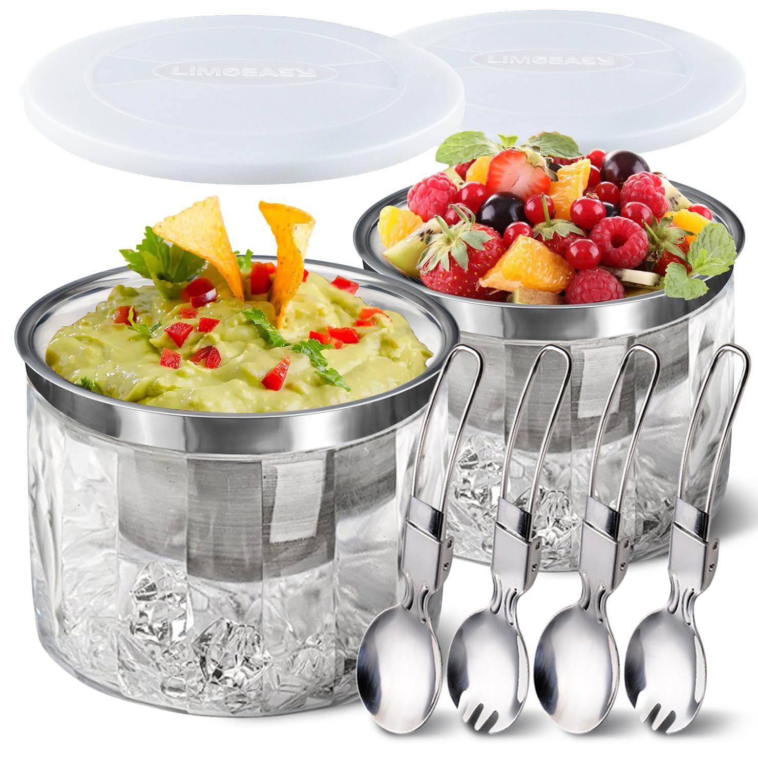 Photo 1 of LIMOEASY Chilled Dip Bowl (2 Pack), 25oz Ice Serving Bowl with Lid for Parties, Cold Serving Dish for Hummus, Salsa, Guacamole, Sauces, Pasta
