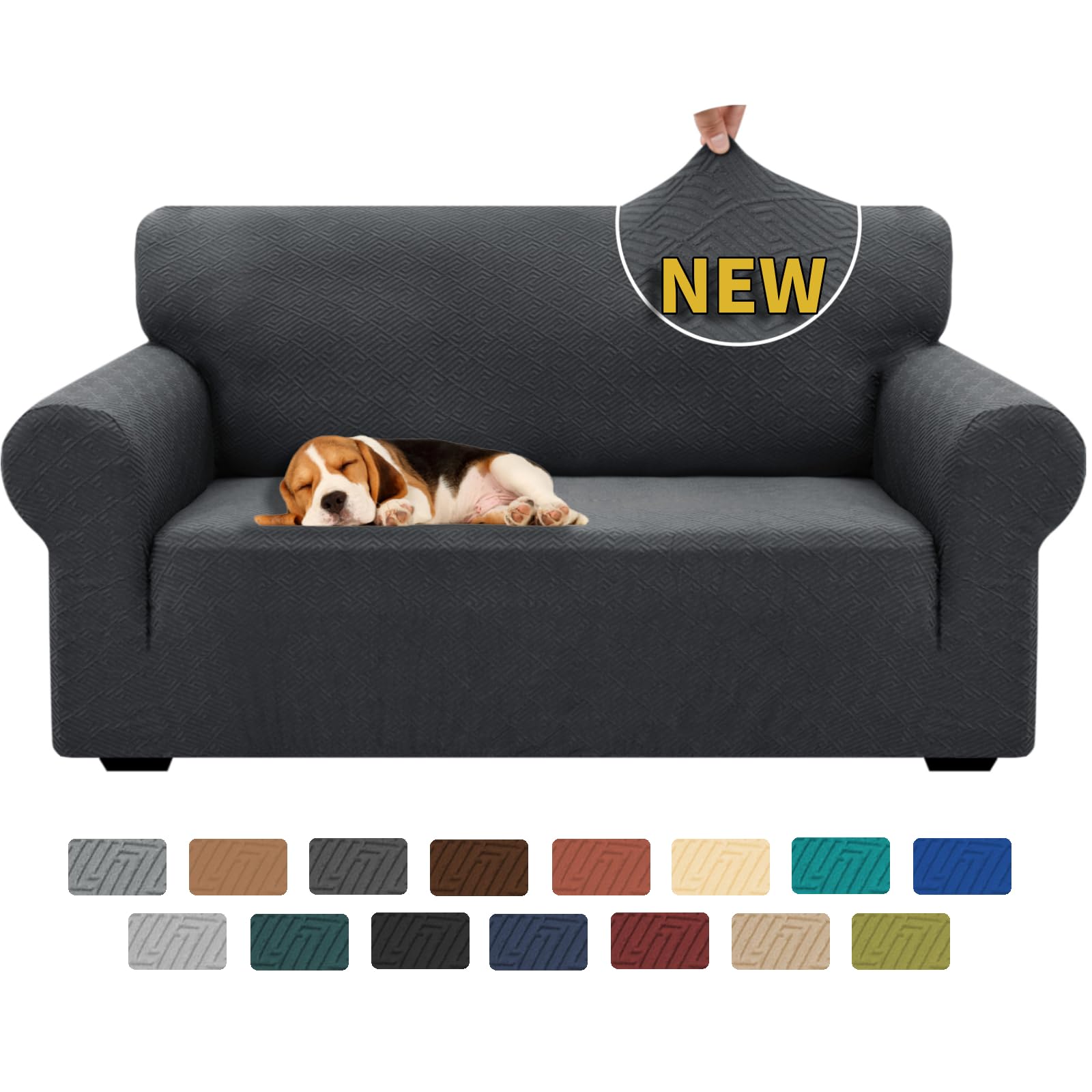 XINEAGE High Stretch Sofa Covers 2 Seater Latest Jacquard Loveseat Covers 1 Piece Loveseat Slipcovers Non Slip Sofa Covers for Dogs Washable Sofa Slipcovers Living Room (2 Seater, Dark Gray) — image 1