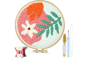 TINDTOP Punch Needle Embroidery Kits, Flower Punch Needle Kits for Adults Beginner, Tool with Punch Needle Fabric, Hoops, Yar