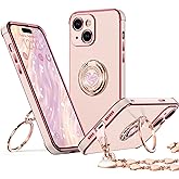 XYZ for iPhone 15 Plus Case with Stand, Phone Case with Double Ring Kickstand, Women Girls Bling Luxury Protective Case Heart for iPhone 15 Plus, Pink