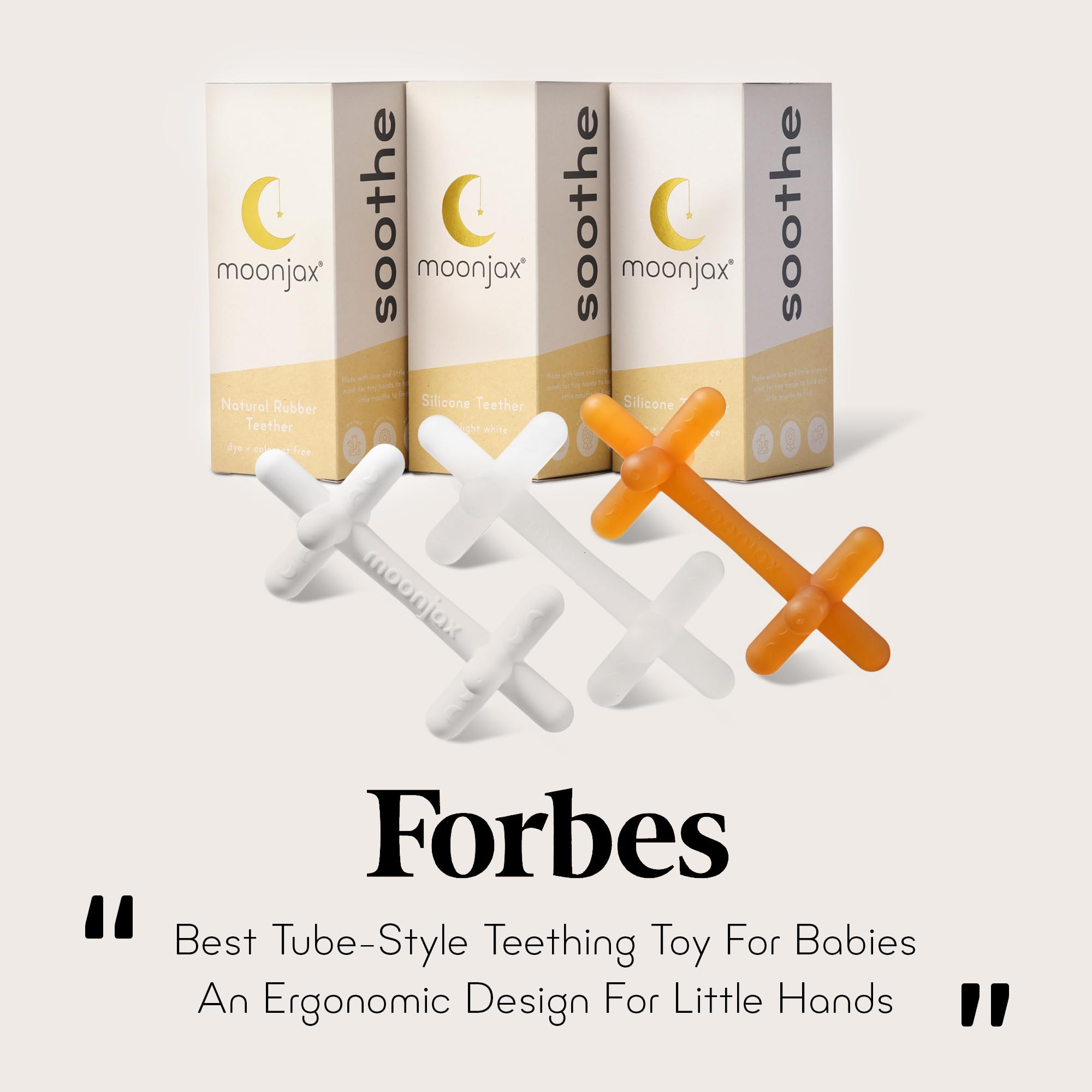 Moonjax Natural Rubber Baby Teething Toys - Baby teether for Infants, Toddlers, Newborns, CPSIA Certified