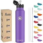 han's bottle Sports Water Bottle - 32 Oz, Straw Lid, Leak Proof, Vacuum Insulated Stainless Steel, Double Walled, Thermo Mug,Purple