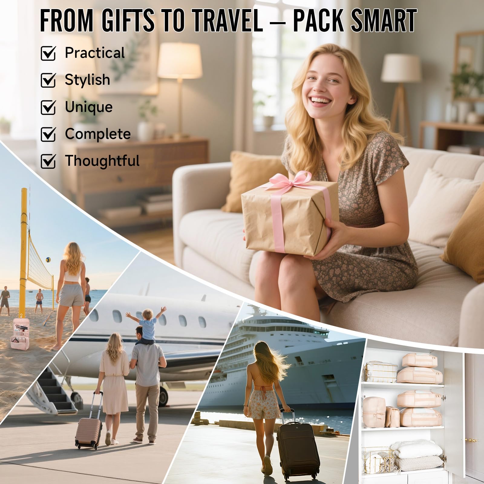 Veken 8 Set Packing Cubes for Travel, Birthday Gifts for Women Mom Her, Cruise Ship Essentials Accessories for Beach Vacation, Suitcase Organizer Bags for Luggage with Hanging Toiletry & Shoe Bag